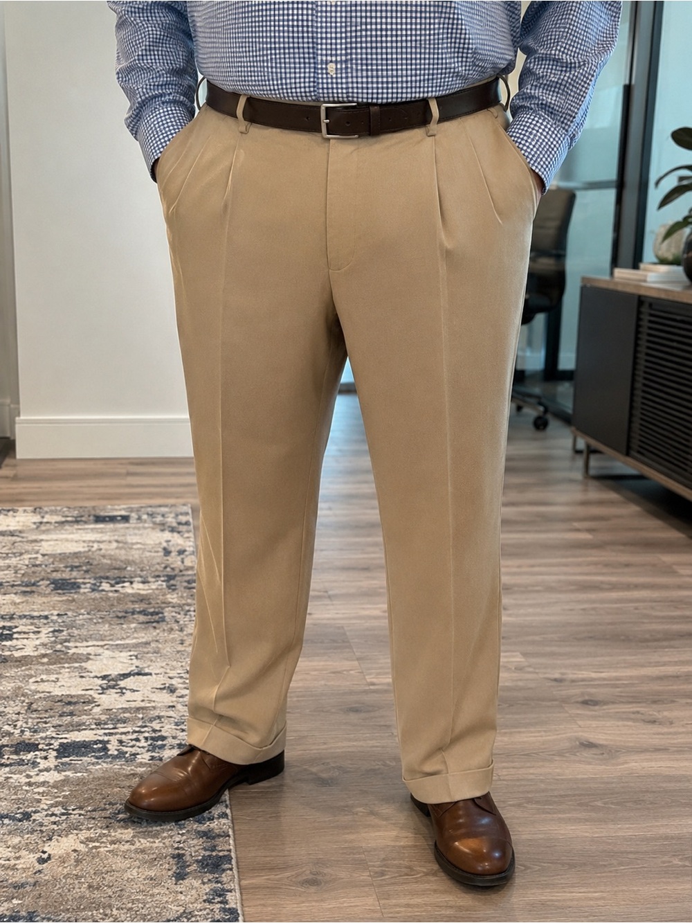 Classic Pleated Tan Dress Pants for Men